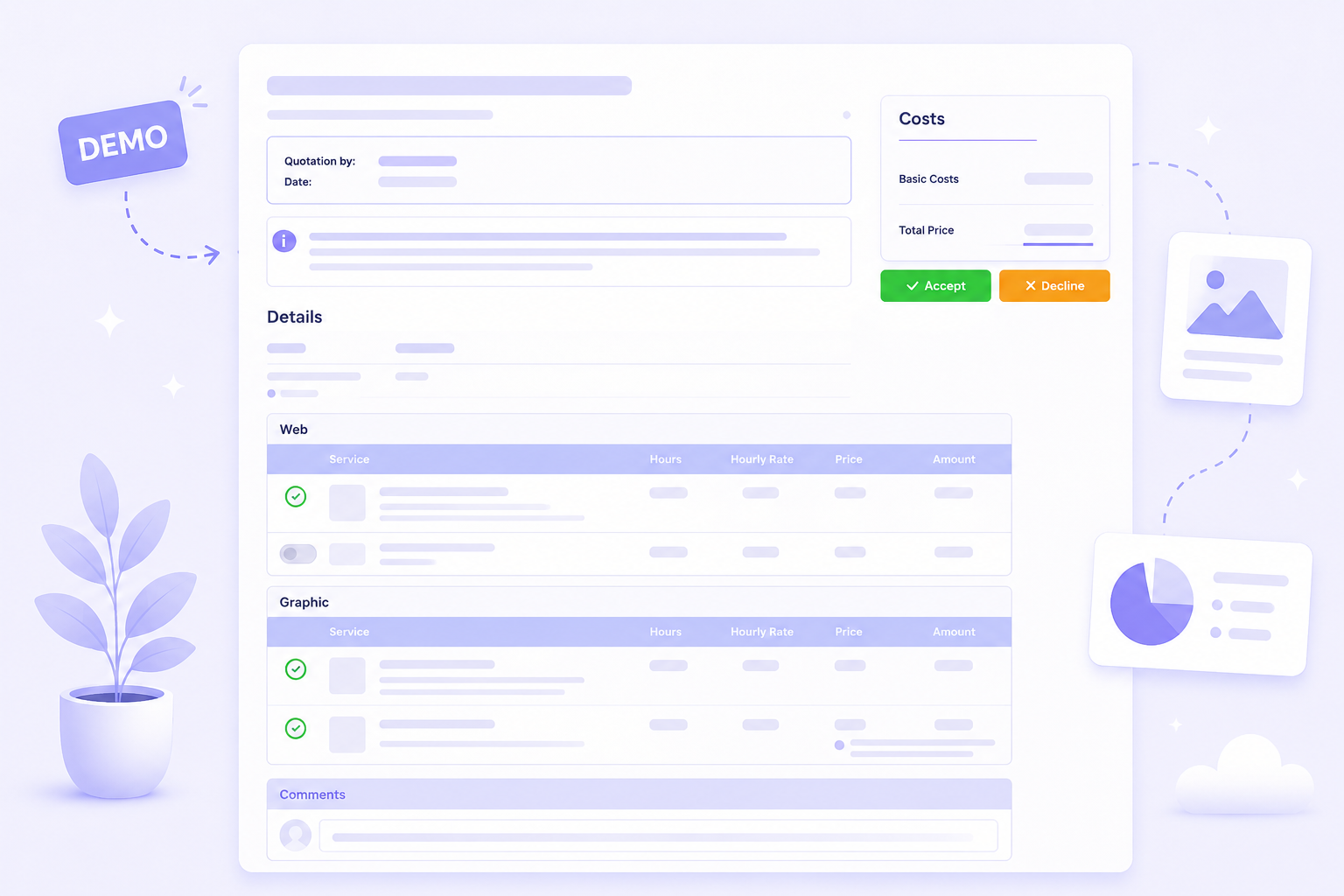 Live quotation demo preview in Justiqa